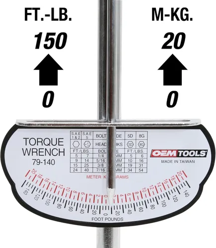 Vista 4 de OEMTOOLS 79-140 Llave dinamométrica de 1/2, estilo de haz, escala dual de 0 a 150 pies/libra b, medidor Newton y libra de pulgada, para automóviles