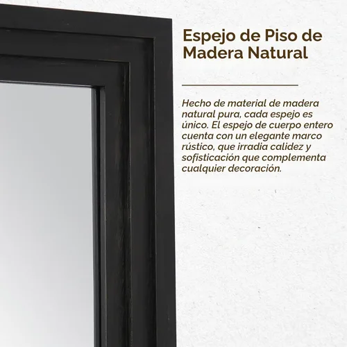 Vista 3 de Espejo de longitud completa, espejo de madera de 71" × 32" con soporte, espejo de piso de madera, espejos de pie de gran tamaño, espejos de pared