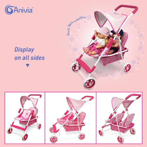 Vista 5 de Colección de muñecas Anivia, cochecito de muñeca con diseño de corazón, regalos para niños pequeños y niñas, cochecito de muñeca plegable