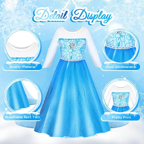 Vista 2 de Disfraz de princesa Frozen con accesorios para niñas de 3 a 10 años, vestido de cumpleaños y Navidad