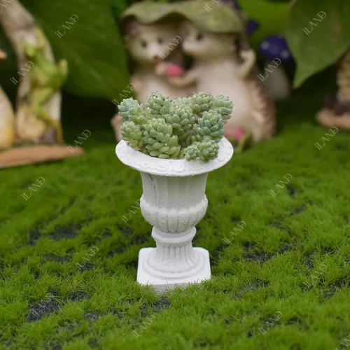 Vista 9 de iLAND Accesorios para casa de muñecas en miniatura, 2 plantas de casa de muñecas con flores secas (2 macetas de urna pequeña con flores)