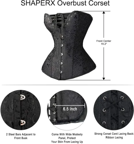 Vista 3 de SHAPERX Womens Steampunk Gothic Steel Boned Underbust Waist Training Corsets