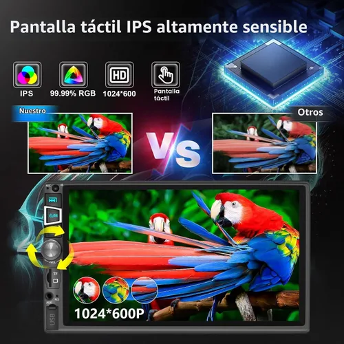 Vista 3 de Estéreo de auto de doble DIN compatible con Carplay inalámbrico y Android Auto y Mirror Link, pantalla táctil HD 1024 x 600 de 7 pulgadas