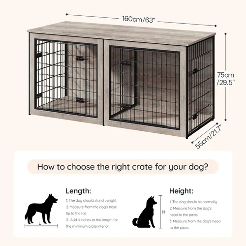 Vista 2 de HOOBRO Mueble de jaula para perros para 2 perros, mueble grande de 63 pulgadas para jaulas dobles con divisor, soporte de madera para interiores