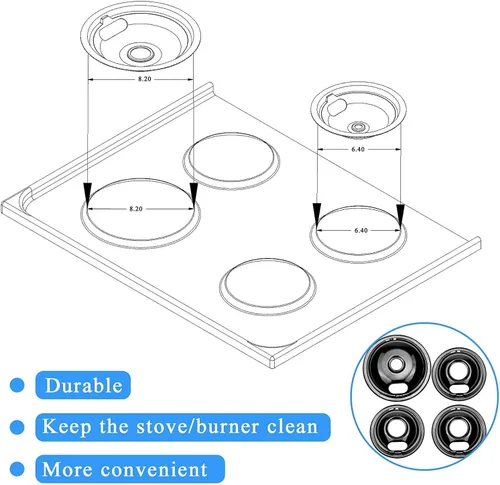 Vista 4 de APPLIANCEMATES W10290350 W10290353 - Juego de sartenes de goteo de porcelana para quemador Whirlpool, cuencos de goteo para estufas eléctricas, 4
