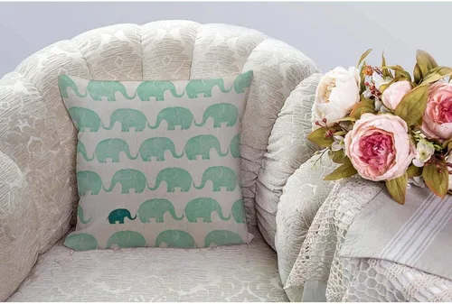Vista 2 de HGOD DESIGNS Lindas fundas de almohada con diseño de elefante de algodón y lino, fundas de cojín decorativas de 18 x 18 pulgadas T29-038