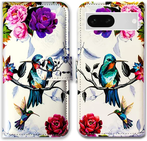 Vista 28 de Bcov Funda para Pixel 7a, diseño de pájaro negro de cuero verde con tapa para teléfono con ranura para tarjetas, soporte para Google Pixel 7a