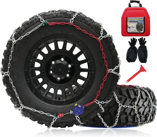 Vista 7 de Cadenas de nieve para camionetas, 2 piezas x 12 mm, cadenas de neumáticos de instalación rápida de 1 minuto con tensor automático, cadena