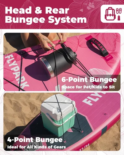 Vista 6 de Flypark 11'x34 Inflatable Paddle Boards, Extra Wide SUP for 420lbs/3Adults, Yoga Stand Up Paddle Board, 110L Backpack, 15 D-Rings, Shoulder Strap