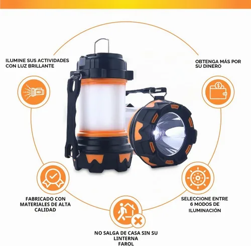 Vista 3 de AYL - Linterna LED de camping recargable, linterna superbrillante con luz de 360 grados, banco de energía, resistente al agua IPX4 para emergencias