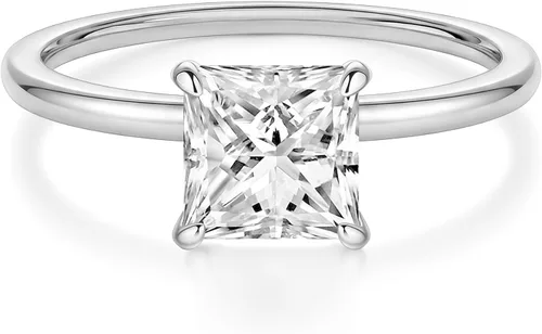 Vista 9 de EAMTI Anillos de compromiso de plata de ley 925 de 2 quilates, corte princesa, circonita cúbica, anillos de promesa de boda para ella latón-oro