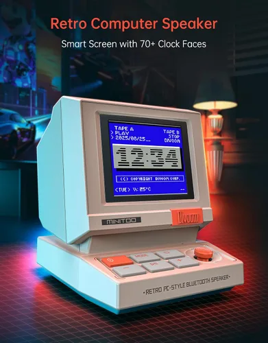 Vista 9 de Divoom MiniToo Retro Altavoz de Computadora de Estilo PC, Pantalla de Pixeles Inteligente con Caras Personalizadas, Bluetooth y Audio USB, Reloj