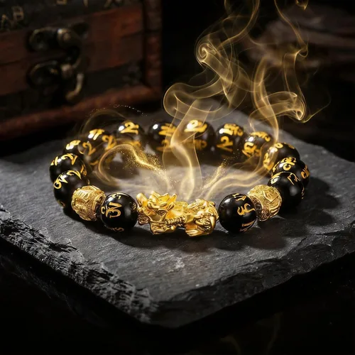Vista 3 de Black Obsidian Pixiu Good Luck Bracelet, Money Bracelet for Prosperity, Protection Bracelet, Lucky Bracelet for Women and Men