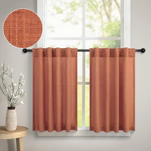 Vista 14 de DANCURTON Cortinas de cocina y cafetería de 24 pulgadas de largo, 2 paneles con pestaña trasera y bolsillo, cortinas cortas de lino con filtrado