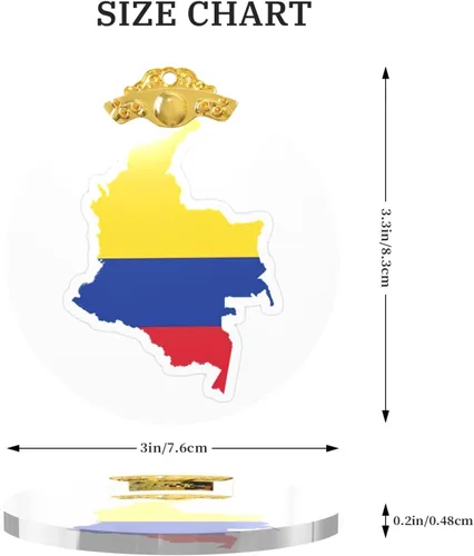 Vista 4 de Colgante redondo de cristal con diseño de mapa de bandera de Colombia con detalles dorados y plateados para colgar la decoración del árbol