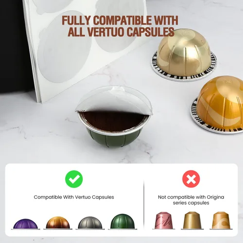 Vista 5 de Pro Mael 100 sellos de papel de aluminio para cápsulas reutilizables VertuoLine, tapas de sellado para cápsulas Nespresso VertuoLine recargables