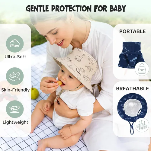 Vista 5 de Durio Sombrero para el sol para bebé, sombrero de playa de verano, UPF 50+, protección solar, sombreros para niños, regalos para niños y niñas