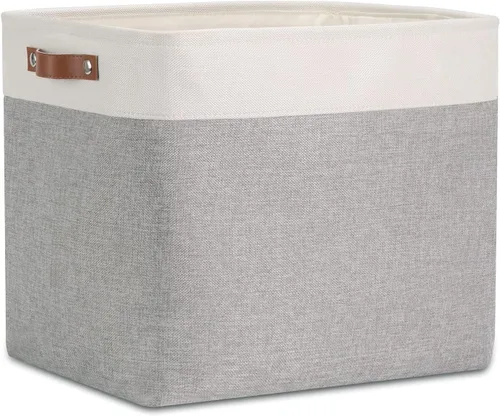 Vista 30 de DULLEMELO Cesta de almacenamiento pequeña para estantes, pequeña cesta plegable de tela rectangular para estantes, armarios, guardería, hogar Beige