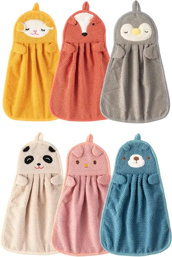 Vista 8 de BATTILO HOME Paquete de 4 toallas de mano para niños para baño, toallas de baño con lazo para colgar, toallas de mano de microfibra para cocina