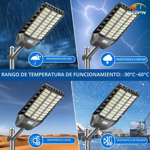 Vista 5 de Deepn Luz solar de calle, luces solares de grado comercial para exteriores IP67 impermeable, luces LED de seguridad de inundación de 8700 W, sensor