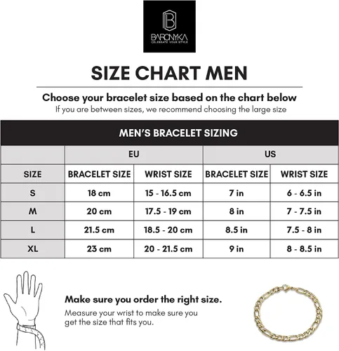 Vista 6 de Baronyka Pulsera de cadena Figaro hecha a mano para hombre, pulsera de eslabones de acero inoxidable, 8 pulgadas con cierre de langosta, pulsera
