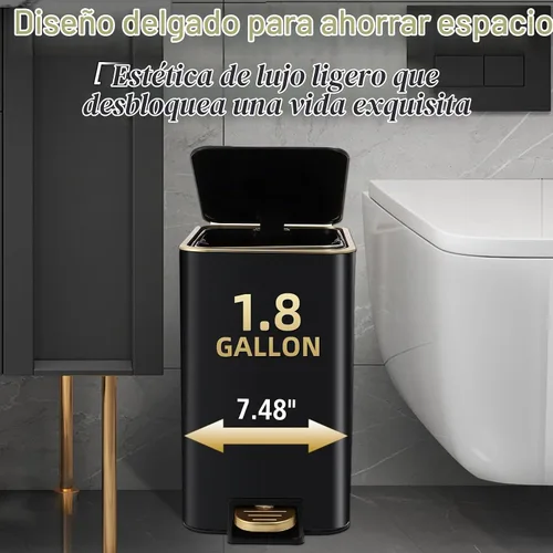 Vista 3 de XLHOMO Cubo de basura pequeño para baño con tapa de cierre suave, cubo de basura de acero inoxidable de 1.8 galones con cubo interior extraíble, 80