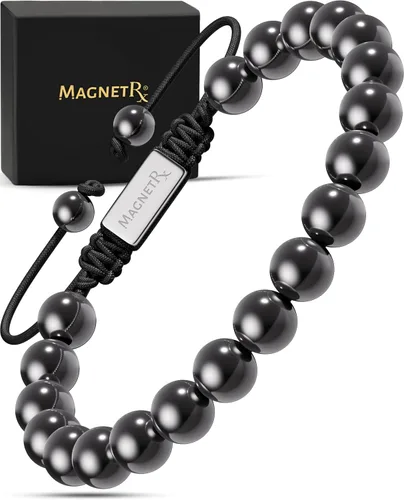 Vista 9 de MagnetRX® Pulsera de hematita y amatista, pulseras magnéticas de hematita de máxima fuerza, pulseras de cuentas moradas con cristales de amatista