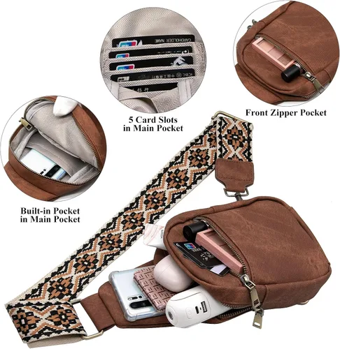 Vista 4 de Long Keeper Bolso cruzado pequeño - Bolso cruzado de cuero vegano para mujeres y hombres, bolsa de pecho para teléfono, bolsa de viaje cruzada