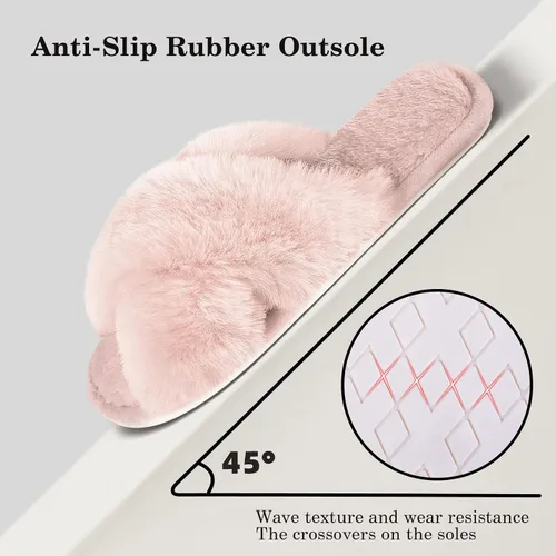Vista 4 de Parlovable Pantuflas peludas para mujer, cómodas con banda cruzada, zapatos de casa de espuma viscoelástica con punta abierta, regalos