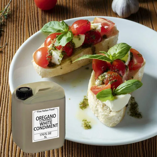 Vista 4 de Vinagre Balsámico Blanco de Módena, con sabor a orégano, a granel, catering, calidad de restaurante, aderezo para ensaladas, salsa de pasta