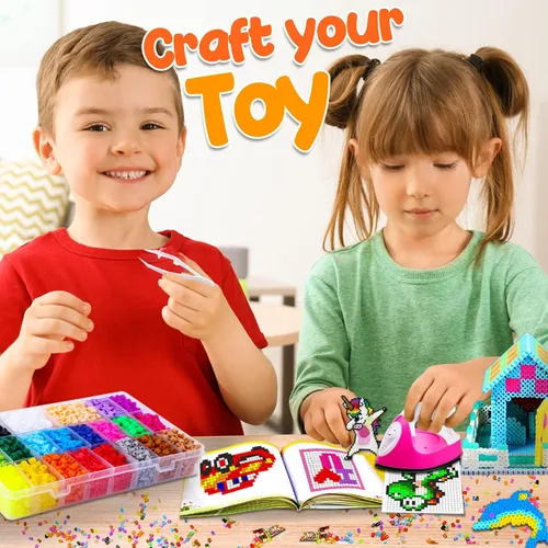 Vista 6 de Goody King Juego de Cuentas de Fusión con Plancha - Kit de Cuentas de Fusión para Manualidades Infantiles con Tablero de Clavijas y Cuentas Pony