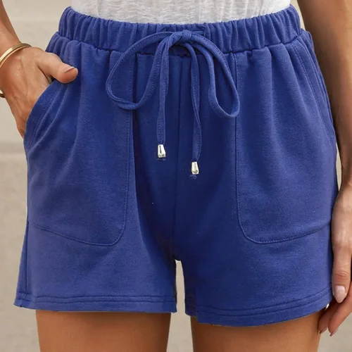 Vista 2 de ZDRZK Pantalones cortos sexys de verano para mujer, pantalones cortos de cintura alta con cordón y bolsillos, casuales, holgados, para descansar