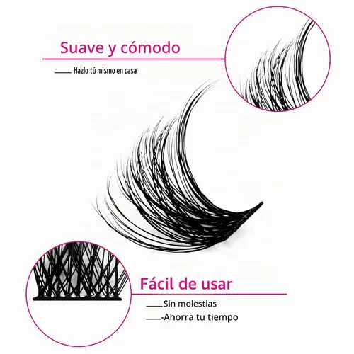 Vista 3 de Extensiones de pestañas individuales de 120 unidades, racimos de pestañas con rizado D, bandeja de longitud mixta, extensiones de pestañas