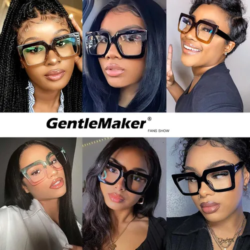 Vista 3 de Gafas de luz azul de gran tamaño para mujer, marco cuadrado grueso, elegantes gafas sin receta