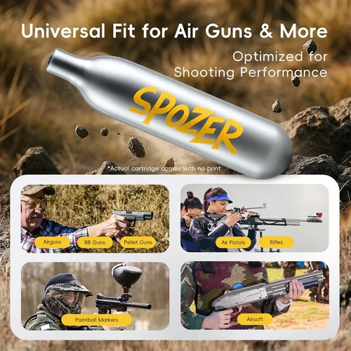 Vista 4 de Spozer - Cartuchos de CO2 de 12g – Paquete de 25, ajuste cómodo sin rosca, compatible con pistolas de balines CO2, armas de aire, pistolas de aire