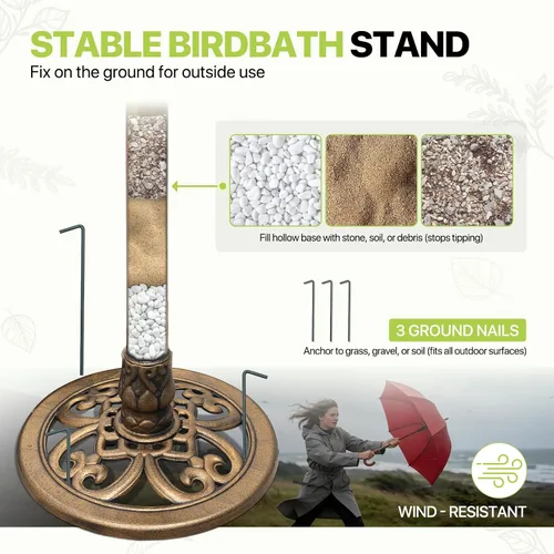 Vista 7 de Magshion Baños para pájaros de 3 niveles de 37 pulgadas de alto para exteriores, baño vintage para pájaros con pedestal con bomba de recirculación