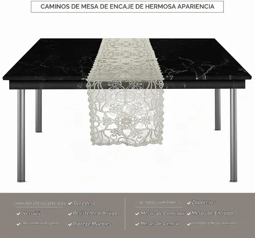 Vista 4 de Elegant Comfort Camino de mesa bordado Ingrid – Bufanda de tocador para el hogar comedor – Decoración de mesa de encaje como decoración de mesa