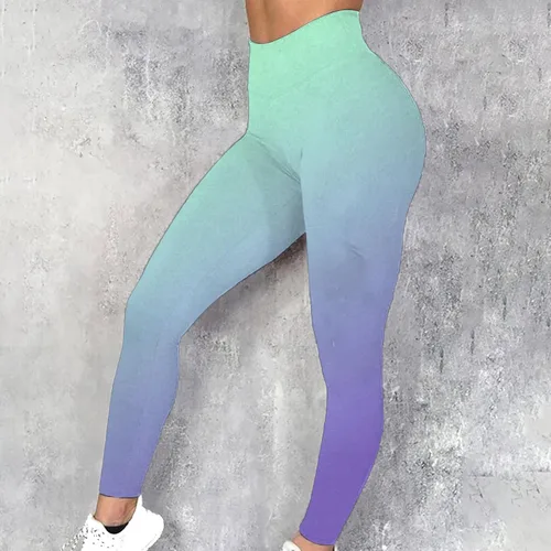 Vista 2 de Pantalones de yoga degradados para mujer, pantalones ajustados elásticos para correr, leggings ajustados con cintura elástica, pantalones largos