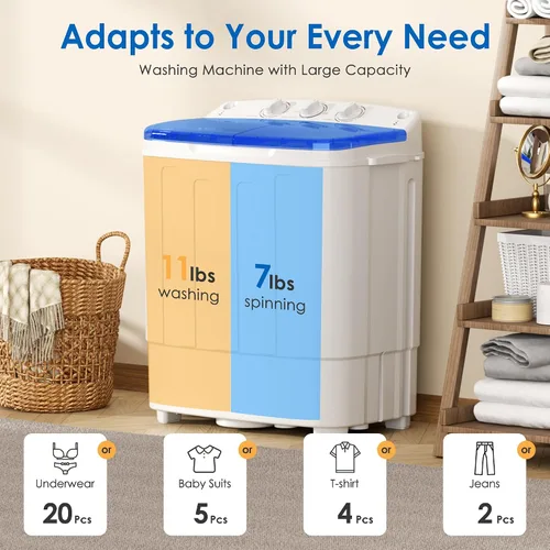 Vista 5 de INTERGREAT - Lavadora portátil, lavadora portátil de 18 libras con ciclo de centrifugado y secadora, lavadora semiautomática combinada