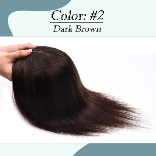 Vista 7 de Toppers de cabello humano real para mujeres con cabello delgado, 6 pulgadas, marrón oscuro
