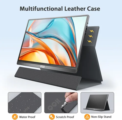 Vista 5 de QQH Monitor portátil, pantalla de viaje de aleación USB C HDMI de 15.6 pulgadas FHD 1080P para computadora portátil con cubierta inteligente