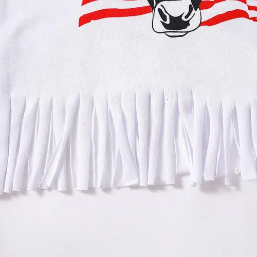 Vista 5 de Traje de verano para niñas, para el 4 de julio, para bebé, Día de la Independencia, estampado de cabeza de vaca (blanco, 18-24 meses)