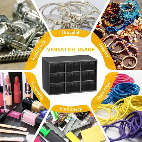 Vista 7 de Wenqik 2 Piezas Mini Cajones de Almacenamiento Organizador de Caja de Herramientas para Maestros con 9 Cajones Transparentes Pequeño Organizador