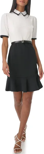 Vista 2 de Karl Lagerfeld Womens Belted Color Bloack Collared Dress