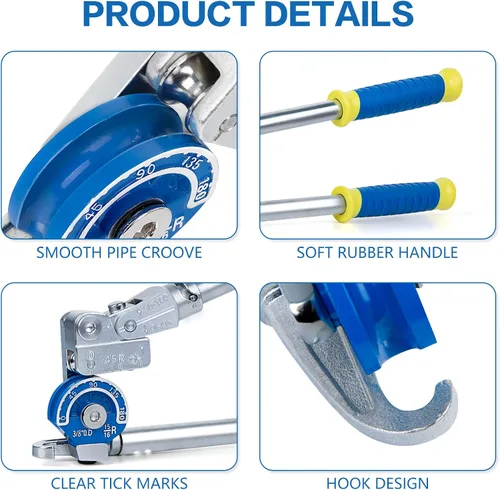 Vista 4 de Doblador de tubos de 1/2 "Heavy Duty Tubing Bender Tube Bender Roller 180° HVAC Herramienta de cobre para tubería de cobre, tubo de acero