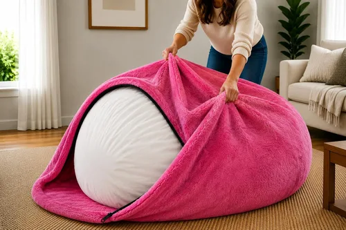 Vista 15 de ULTIMATE SACK Funda de repuesto para puf de 5 pies Gamuza burdeos Solo funda extraíble lavable borgoña ante