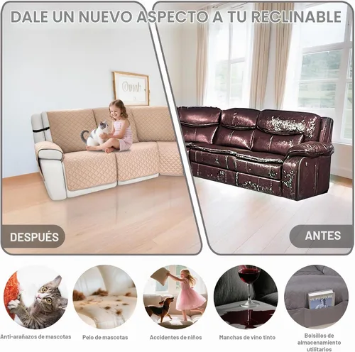 Vista 6 de Fundas impermeables para sofá reclinable seccional en forma de L, 7 piezas, antideslizantes, lavables, juego de fundas reclinables para mascotas