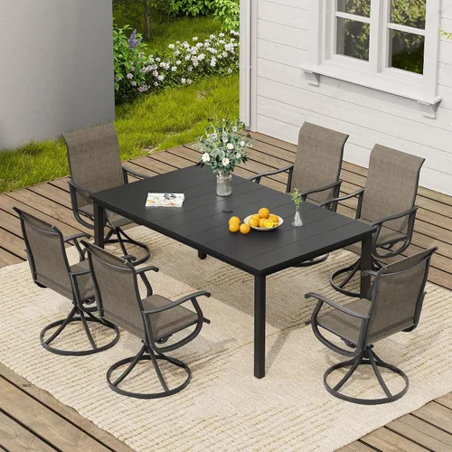 Vista 54 de VICLLAX Muebles pequeños de exterior de 3 piezas, 2 sillas giratorias de patio y mesa redonda pequeña para 2, sillas de carbón oscuro y negro