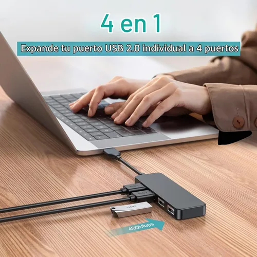 Vista 2 de Concentrador USB, divisor USB, adaptador USB de 4 puertos, extensor para laptop, PC, MacBook, Mac Pro, Mac mini, iMac, Surface Pro y más