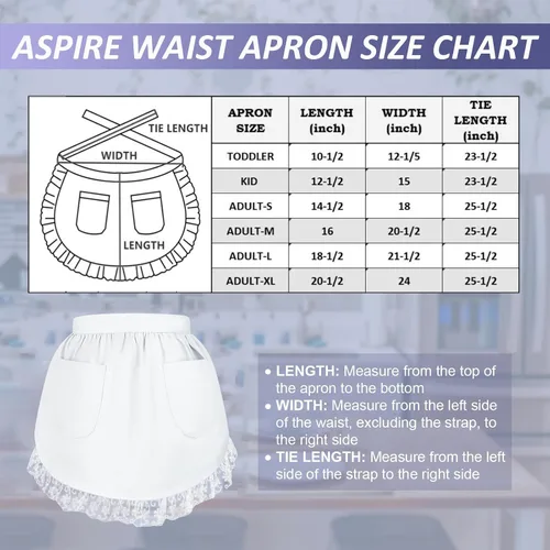 Vista 2 de TopTie Delantal de cintura de algodón con bolsillos para mujer, medio delantal de encaje de cocina para cocinar, disfraz de sirvienta para limpieza